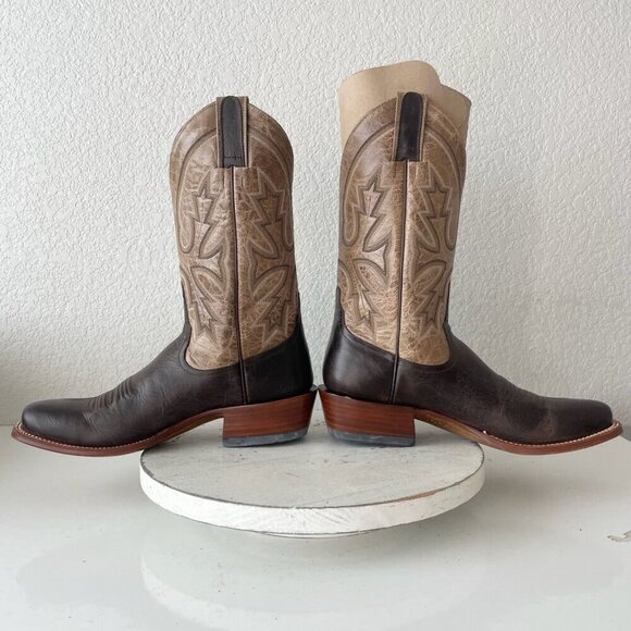 Rod Patrick Mens Cowboy Boots 8.5A Antique Mocha Bison Brown Western Blunt Toe - Picture 9 of 13